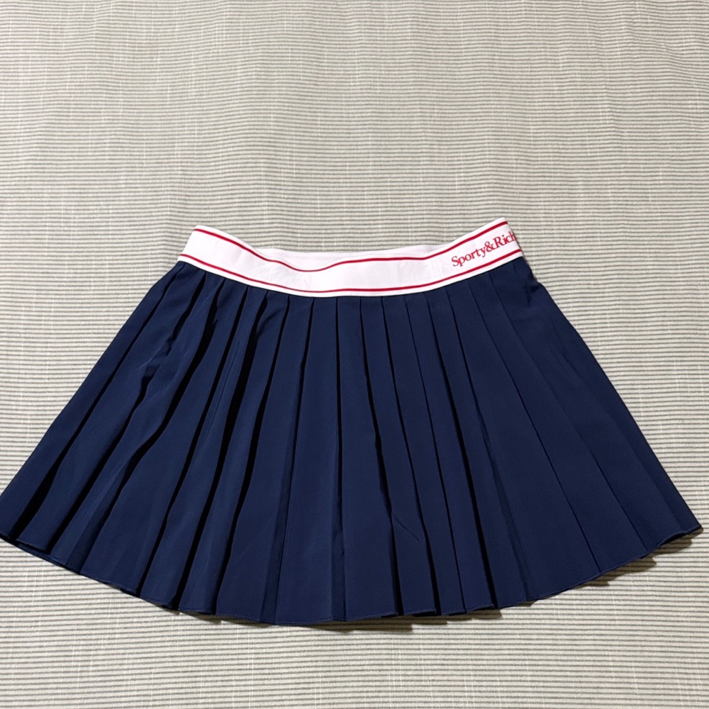 Sporty & Rich Navy Skater Skirt with White Trim